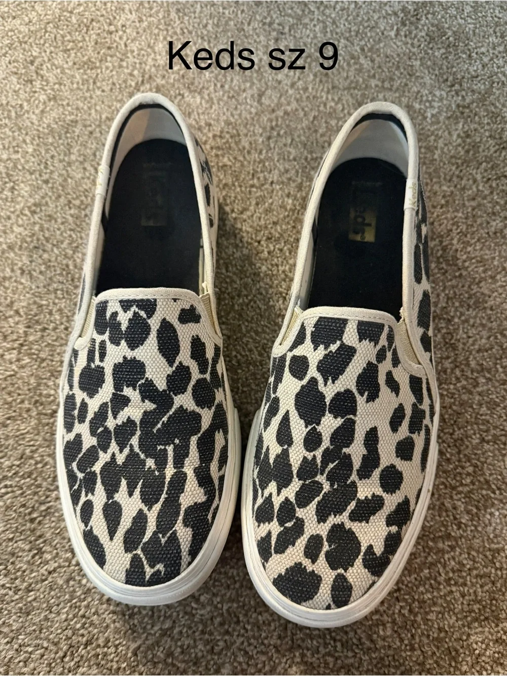 Keds Women's Leopard Print Slip-On Sneakers - Black & White Sz 9